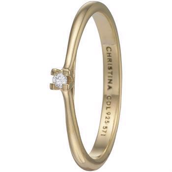 Christina Collect Gold Plated Silver Solitaire Classic solitaire ring with 0.03 ct labgrown diamond, ring sizes from 49-61